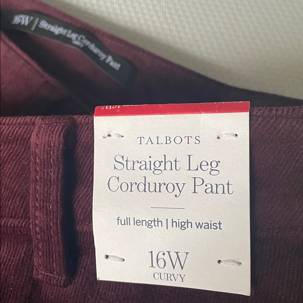 New Talbots Burgundy Straight Leg Curvy Slimming Corduroy Pants Size 16W - Picture 6 of 10